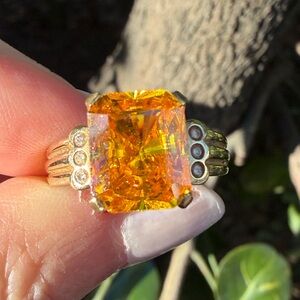 SOLID 14K GOLD EMERALD CUT CANARY YELLOW CZ CUBIC ZIRCONIA RING ENGAGEMENT